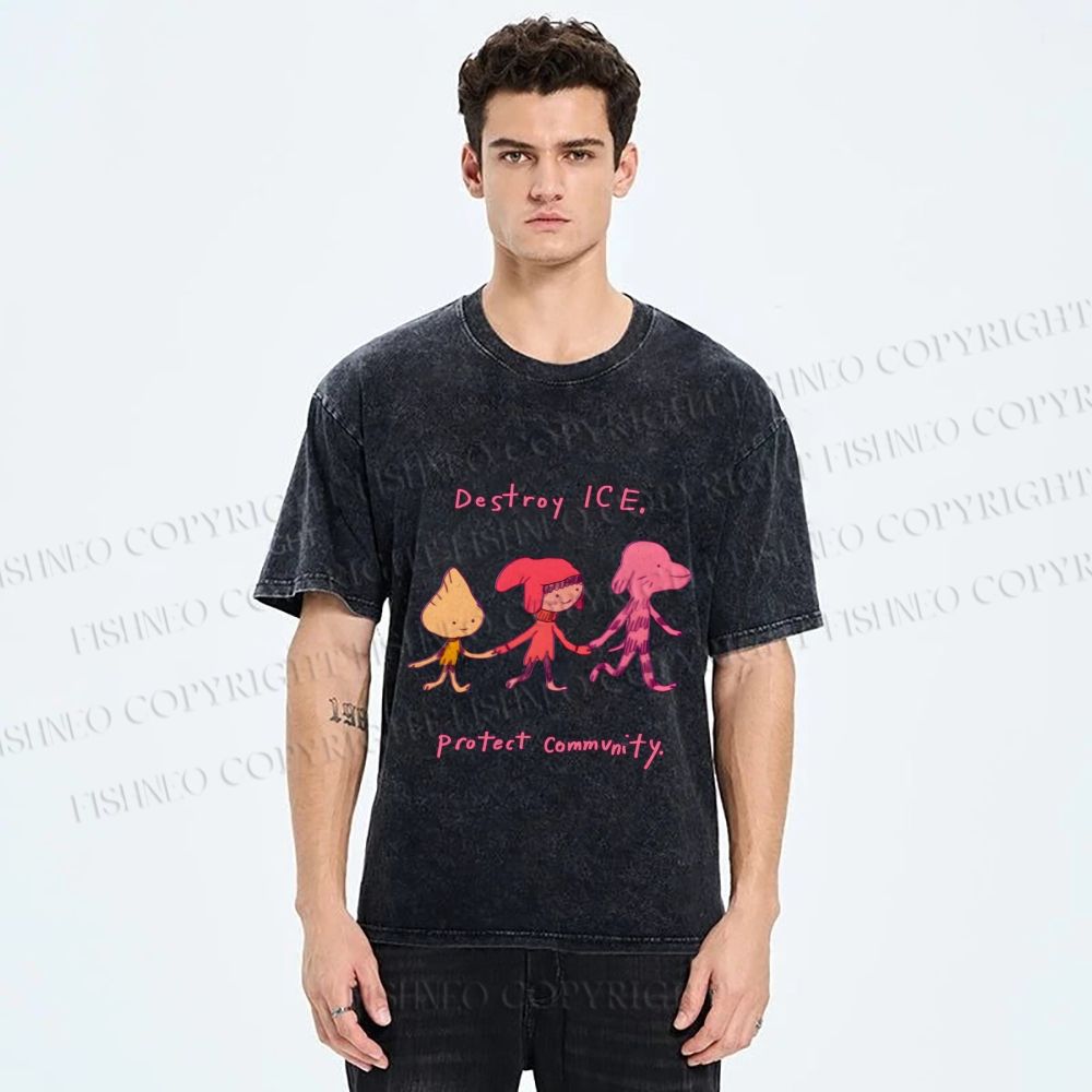 Unisex Destroy ICE. Protect Commumity Printed Washed Tee