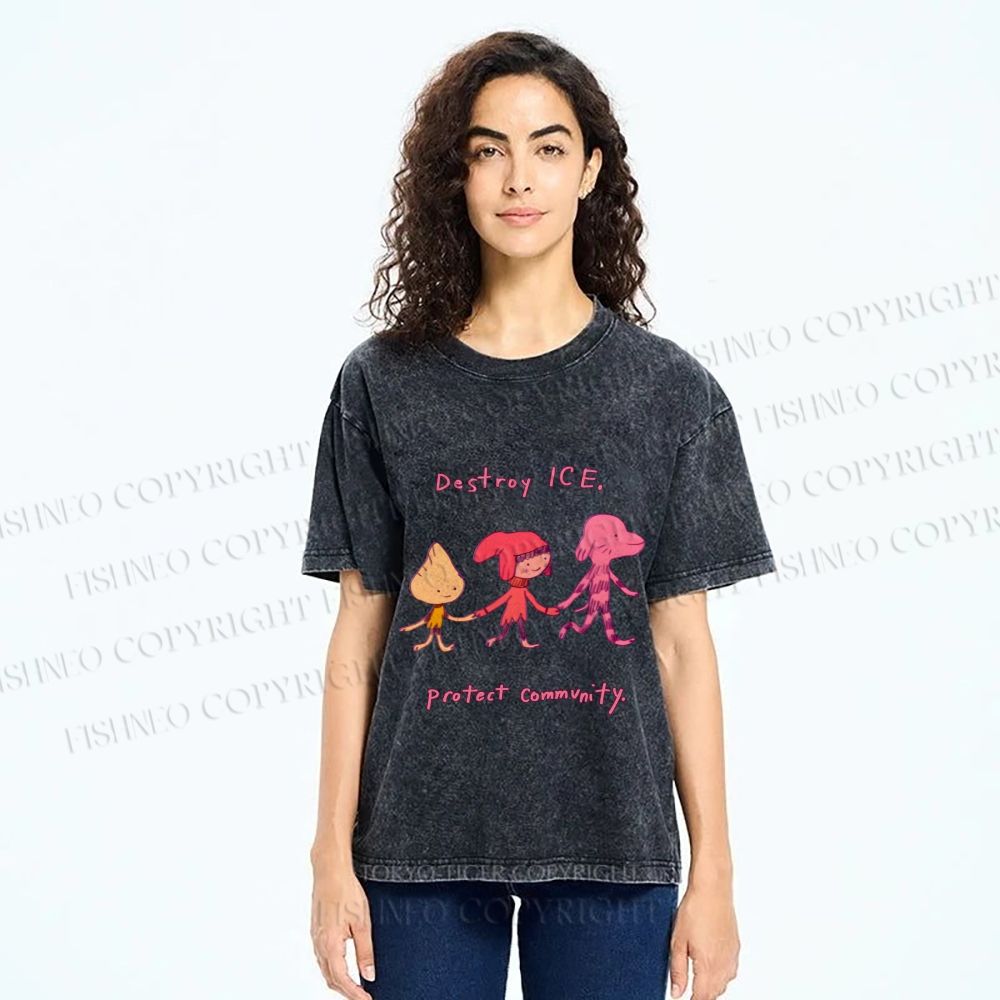Unisex Destroy ICE. Protect Commumity Printed Washed Tee