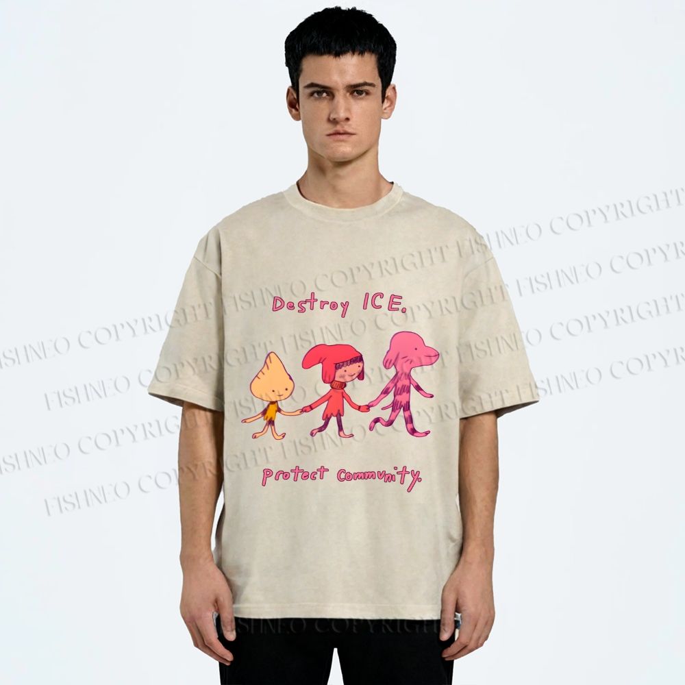 Unisex Destroy ICE. Protect Commumity Printed Washed Tee