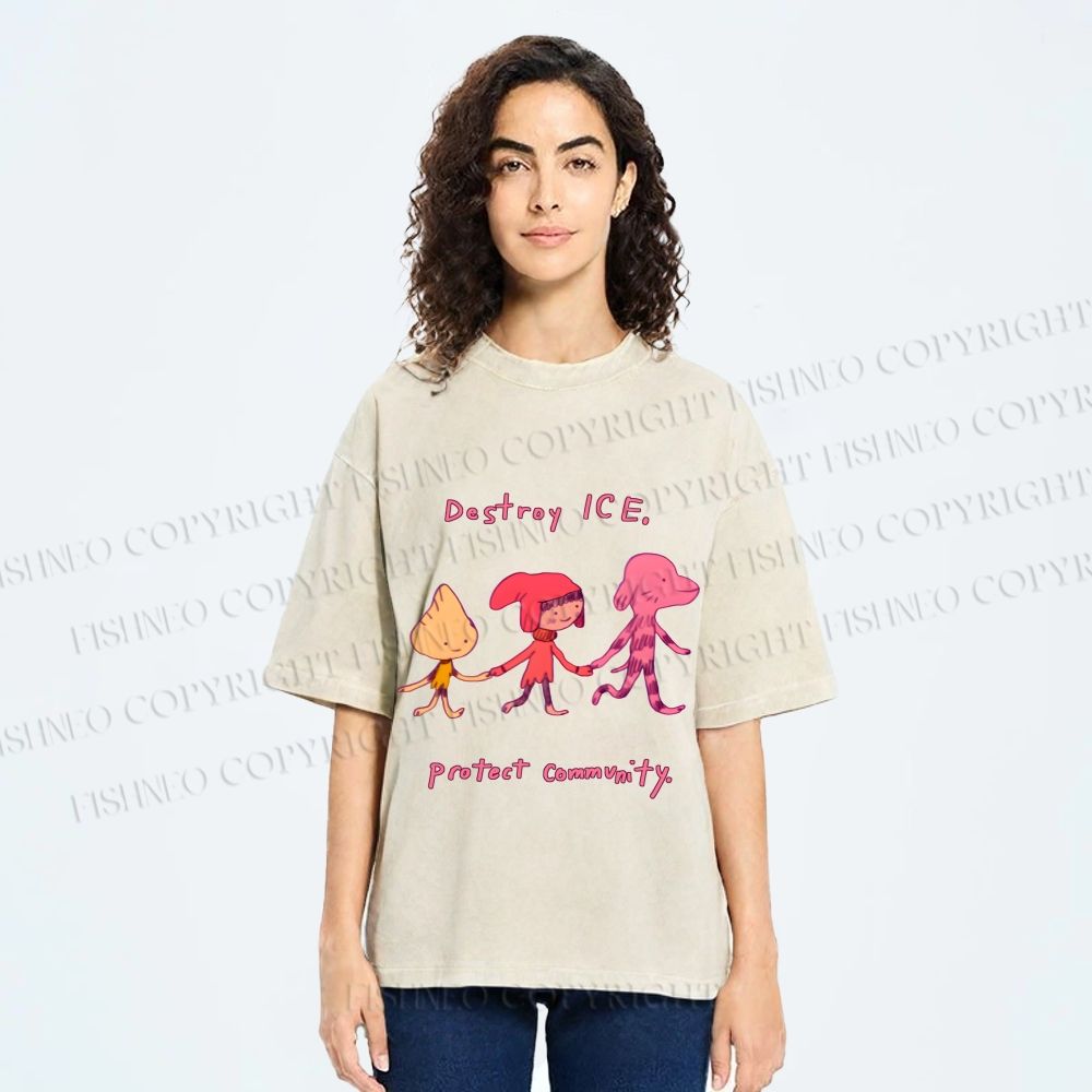 Unisex Destroy ICE. Protect Commumity Printed Washed Tee