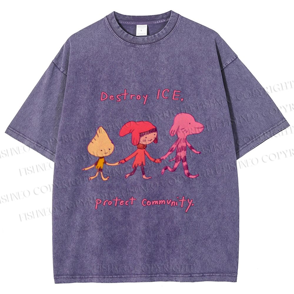 Unisex Destroy ICE. Protect Commumity Printed Washed Tee