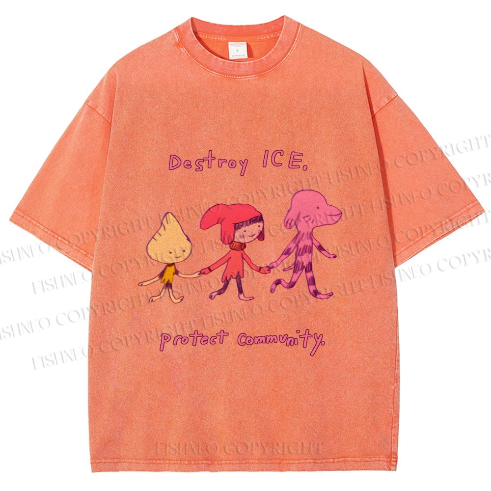 Unisex Destroy ICE. Protect Commumity Printed Washed Tee