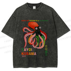 Unisex Yayoi Kusama Octopus Printed Washed Tee