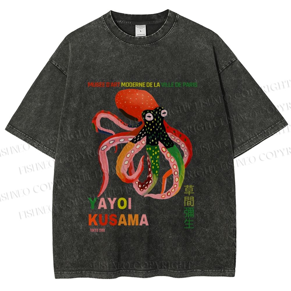 Unisex Yayoi Kusama Octopus Printed Washed Tee