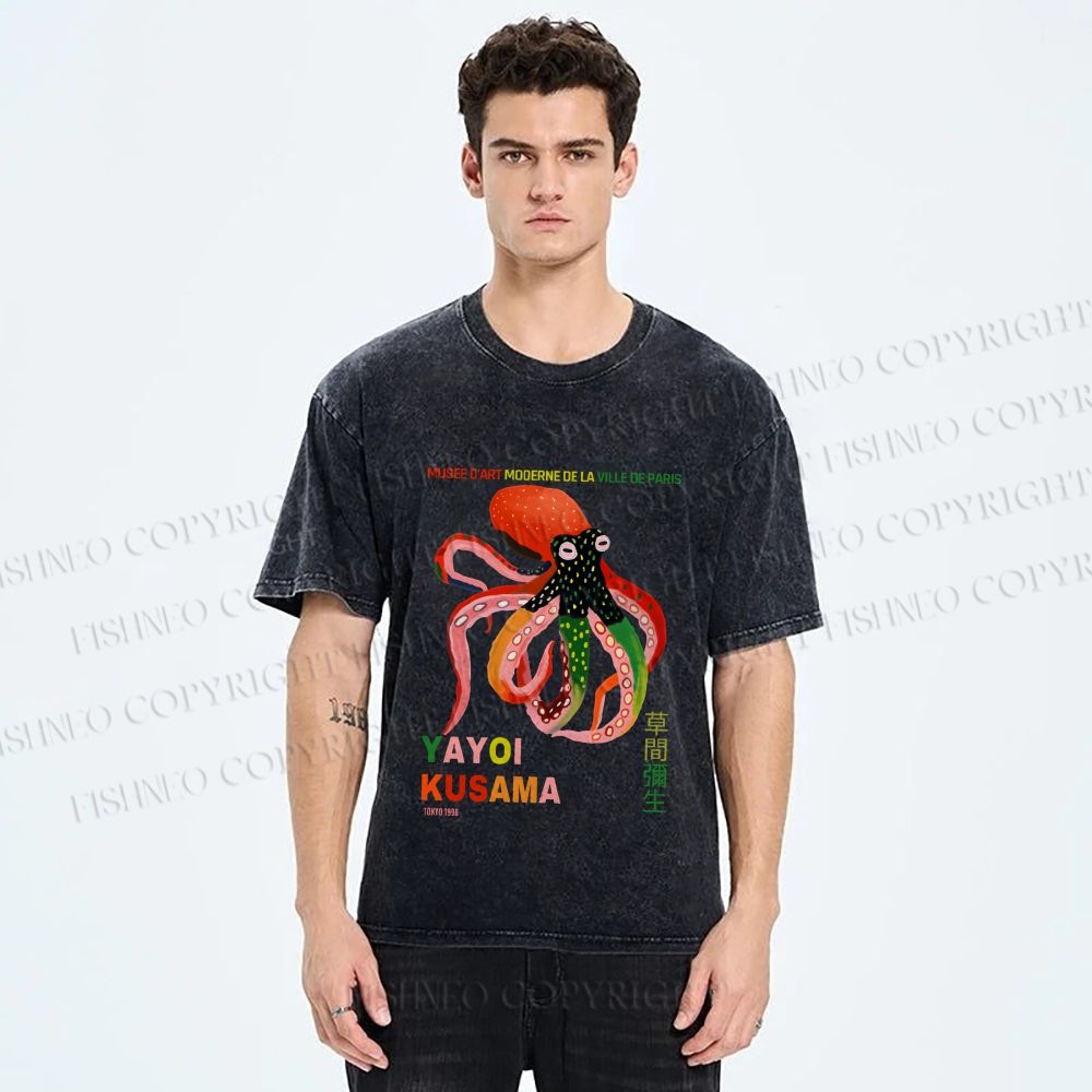 Unisex Yayoi Kusama Octopus Printed Washed Tee