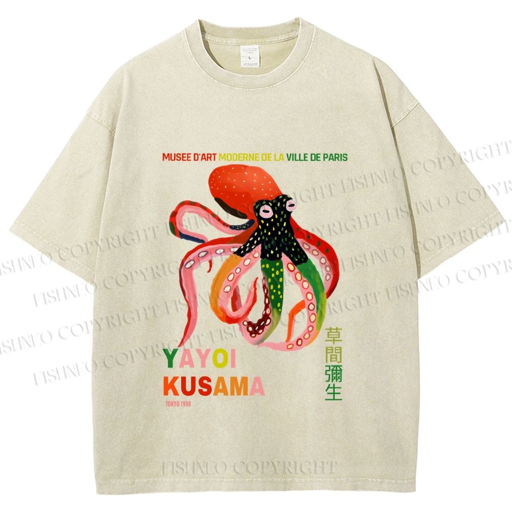 Unisex Yayoi Kusama Octopus Printed Washed Tee