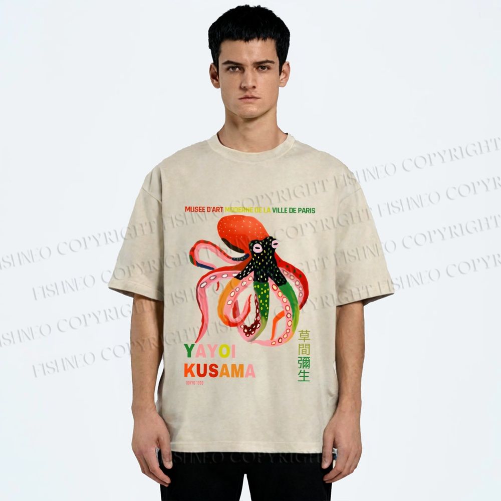Unisex Yayoi Kusama Octopus Printed Washed Tee