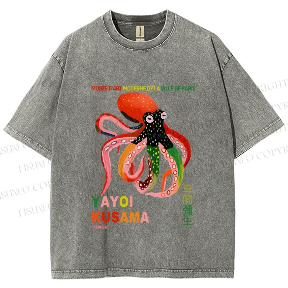 Unisex Yayoi Kusama Octopus Printed Washed Tee