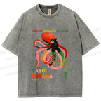 Unisex Yayoi Kusama Octopus Printed Washed Tee