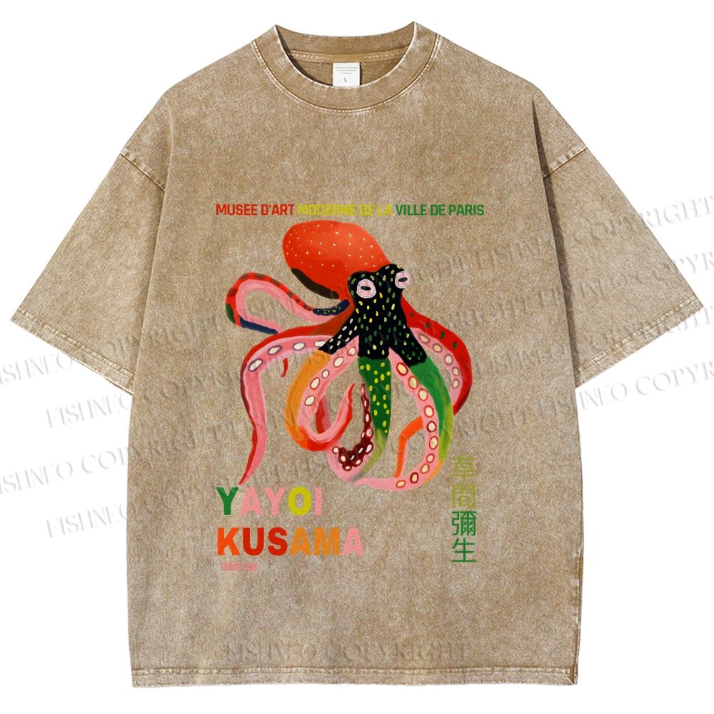 Unisex Yayoi Kusama Octopus Printed Washed Tee