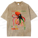Unisex Yayoi Kusama Octopus Printed Washed Tee