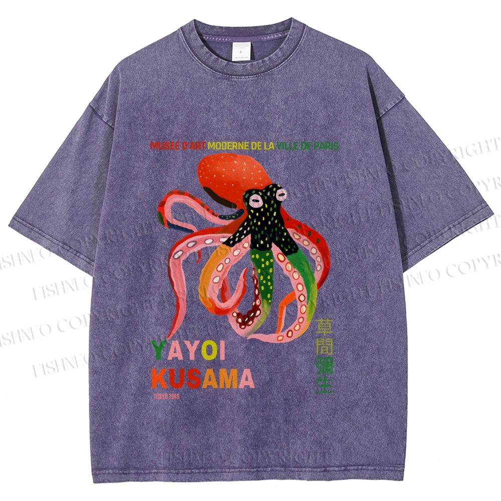 Unisex Yayoi Kusama Octopus Printed Washed Tee