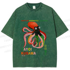 Unisex Yayoi Kusama Octopus Printed Washed Tee