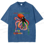 Unisex Yayoi Kusama Octopus Printed Washed Tee