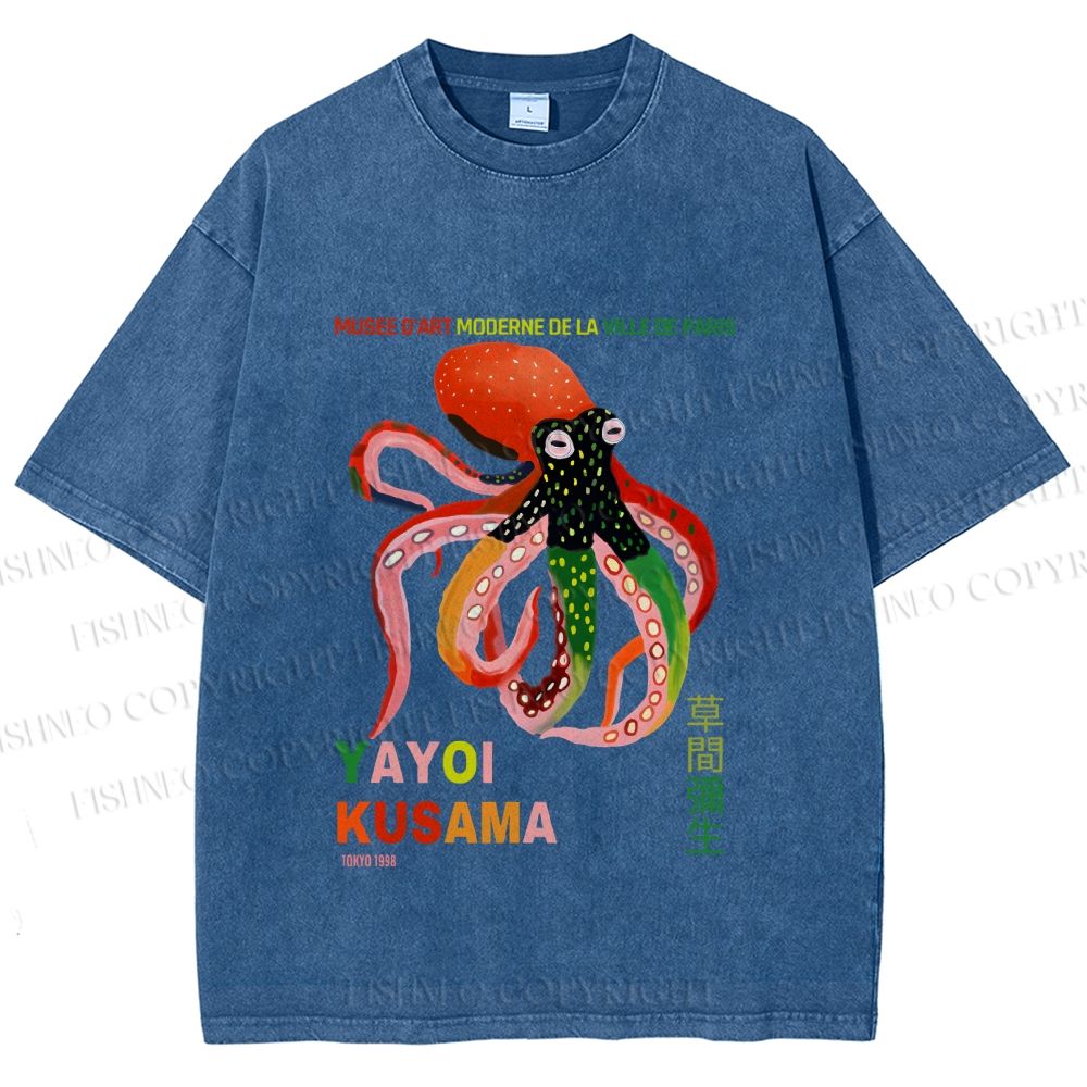 Unisex Yayoi Kusama Octopus Printed Washed Tee