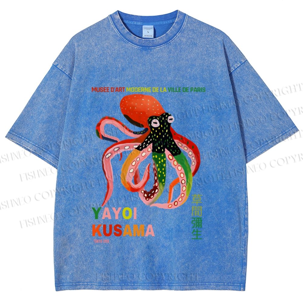 Unisex Yayoi Kusama Octopus Printed Washed Tee