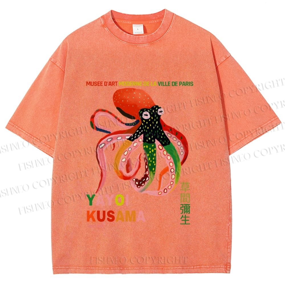 Unisex Yayoi Kusama Octopus Printed Washed Tee
