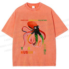 Unisex Yayoi Kusama Octopus Printed Washed Tee