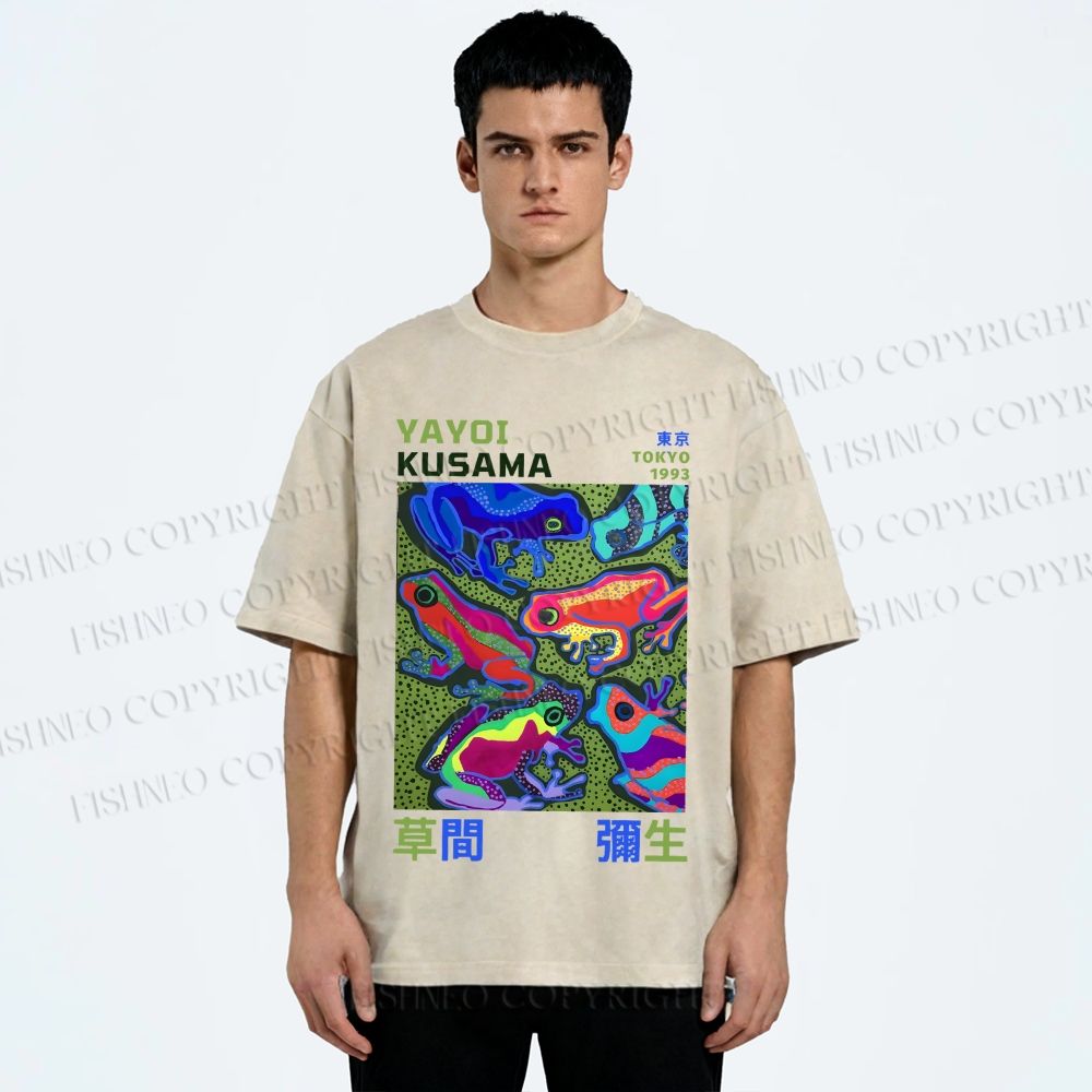 Unisex Yayoi Kusama Frogs Printed Washed Tee