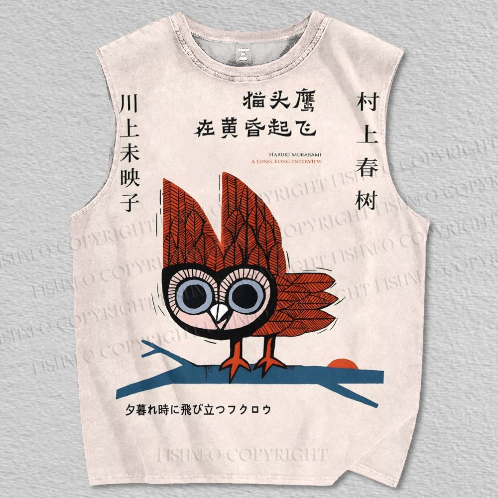 Unisex Owls Take Flight At Dusk Haruki Murakami Printed Tank Top