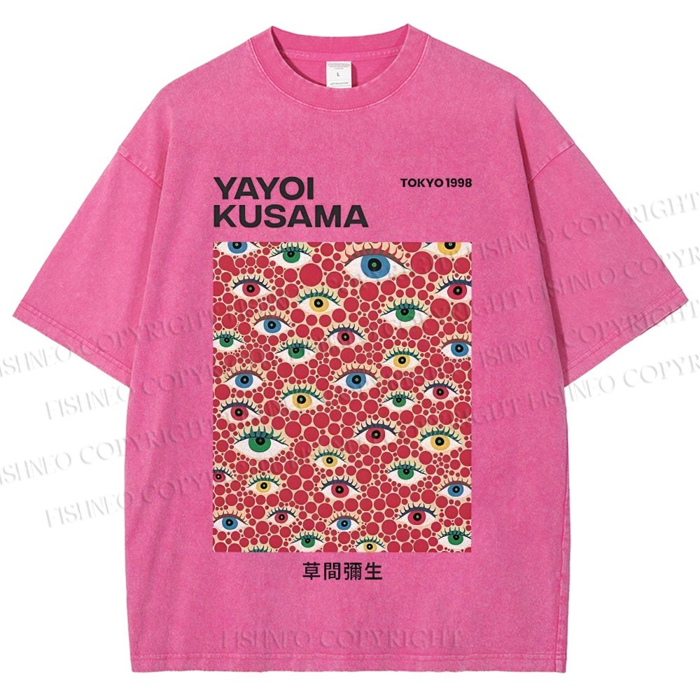 Unisex Yayoi Kusama  Artistic Polka Dot Eyes Printed Washed Tee
