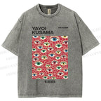 Unisex Yayoi Kusama  Artistic Polka Dot Eyes Printed Washed Tee