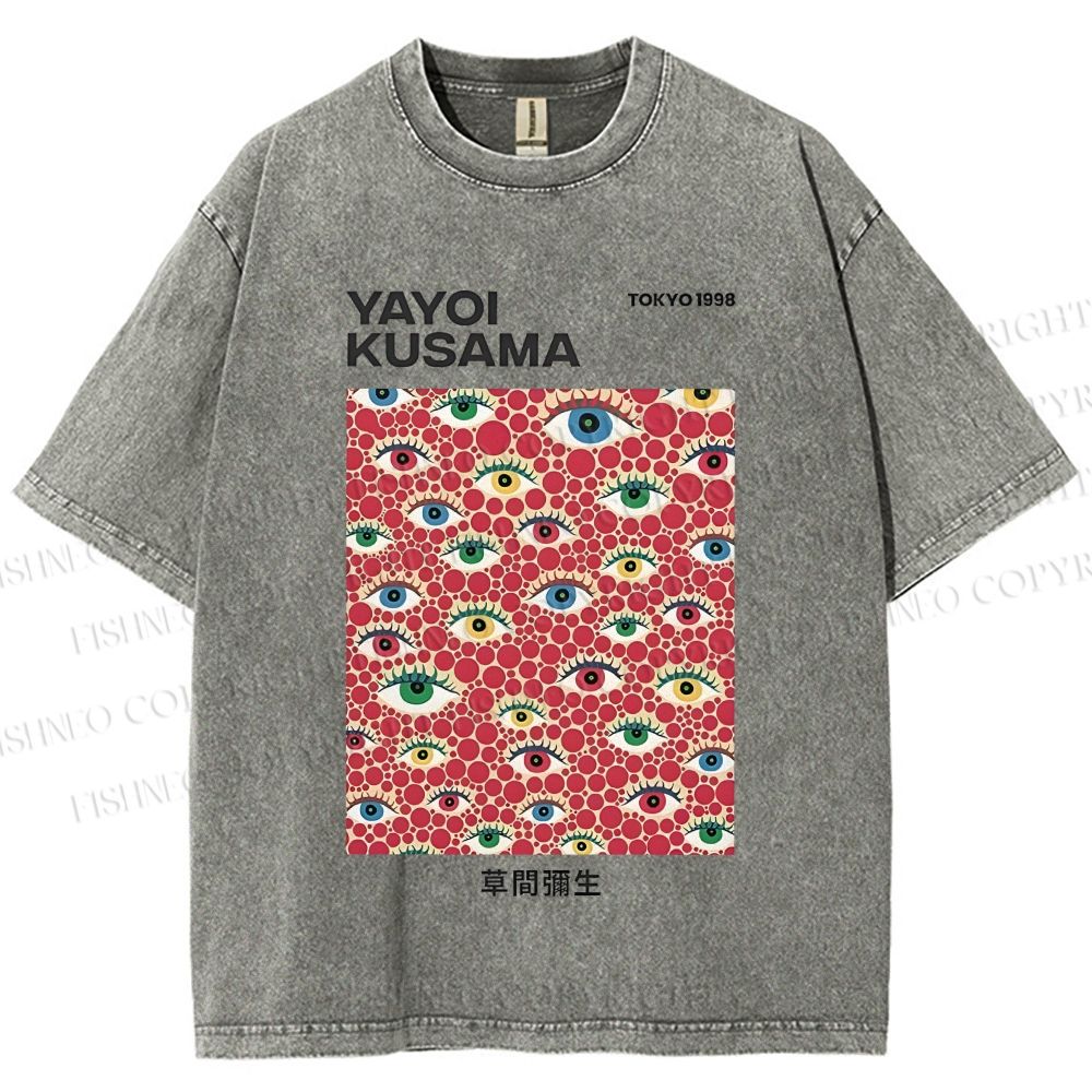 Unisex Yayoi Kusama  Artistic Polka Dot Eyes Printed Washed Tee