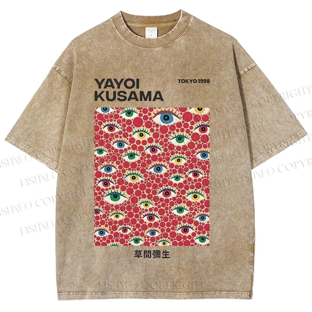 Unisex Yayoi Kusama  Artistic Polka Dot Eyes Printed Washed Tee
