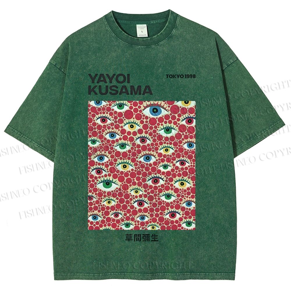Unisex Yayoi Kusama  Artistic Polka Dot Eyes Printed Washed Tee