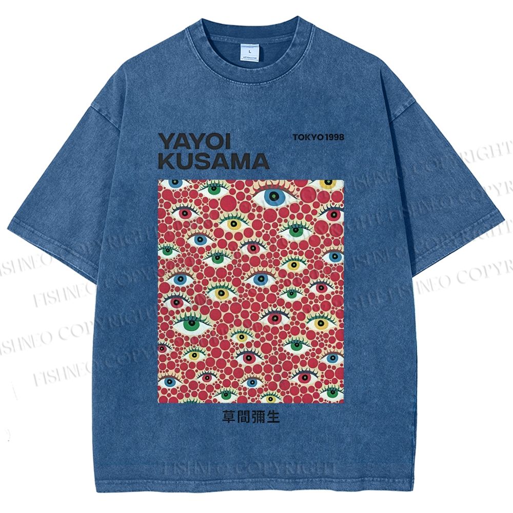 Unisex Yayoi Kusama  Artistic Polka Dot Eyes Printed Washed Tee