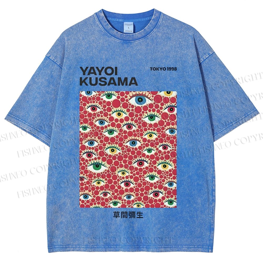 Unisex Yayoi Kusama  Artistic Polka Dot Eyes Printed Washed Tee