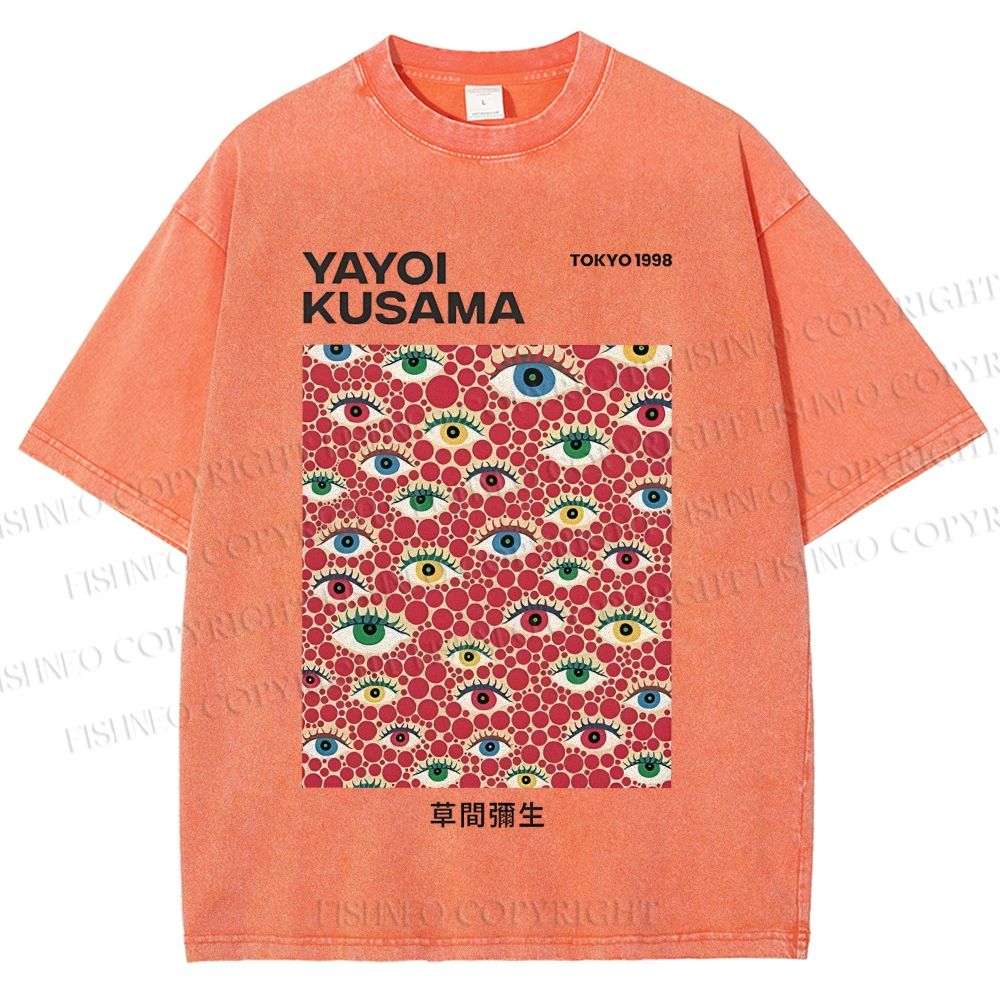 Unisex Yayoi Kusama  Artistic Polka Dot Eyes Printed Washed Tee