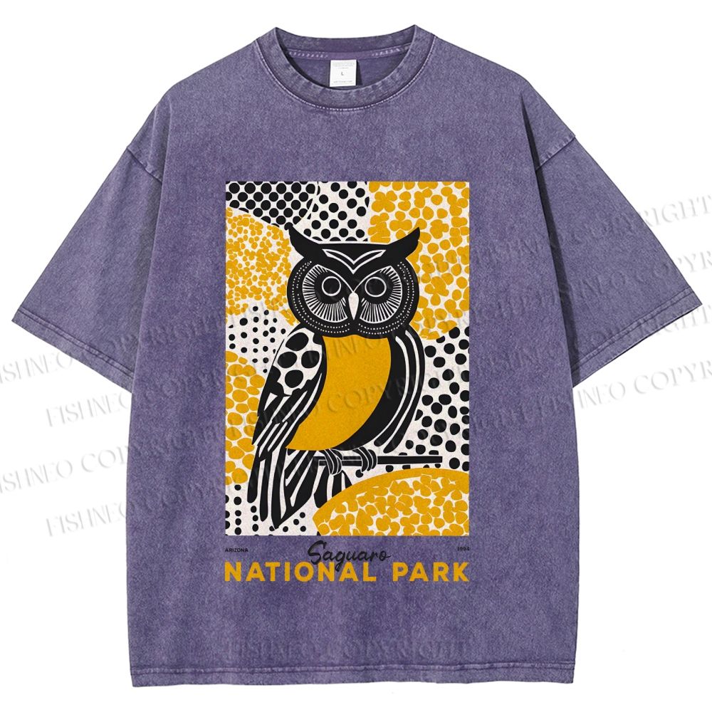 Unisex Saguaro National Park Owl Printed Washed Tee