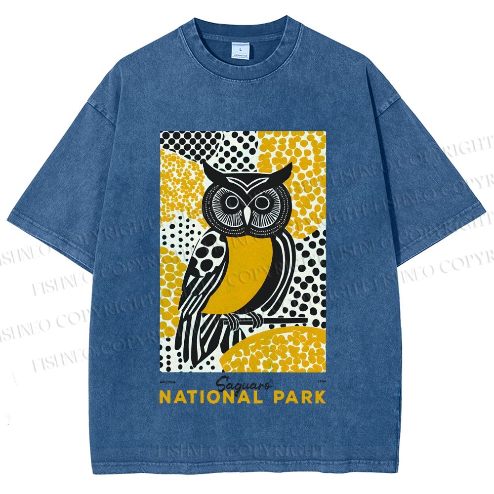 Unisex Saguaro National Park Owl Printed Washed Tee