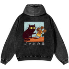 Cat Vintage Washed Cotton Back Art Hoodie