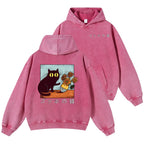 Cat Vintage Washed Cotton Back Art Hoodie