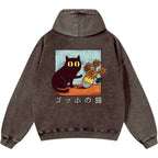 Cat Vintage Washed Cotton Back Art Hoodie