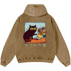 Cat Vintage Washed Cotton Back Art Hoodie