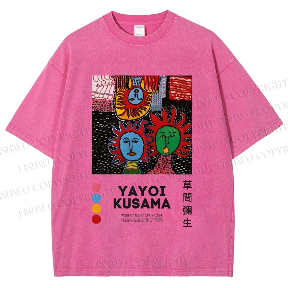 Unisex Yayoi Kusama Artistic Portrait Printed Washed Tee