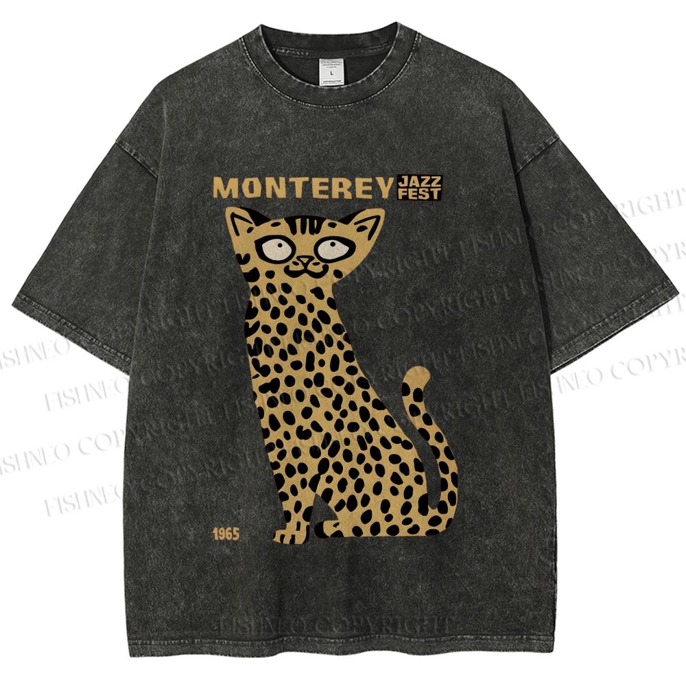 Unisex Monterey Jazz Festival Cat Printed Washed Tee