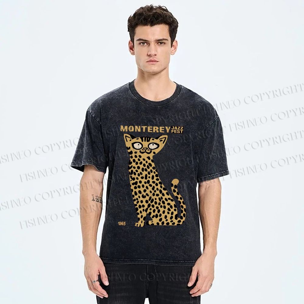 Unisex Monterey Jazz Festival Cat Printed Washed Tee