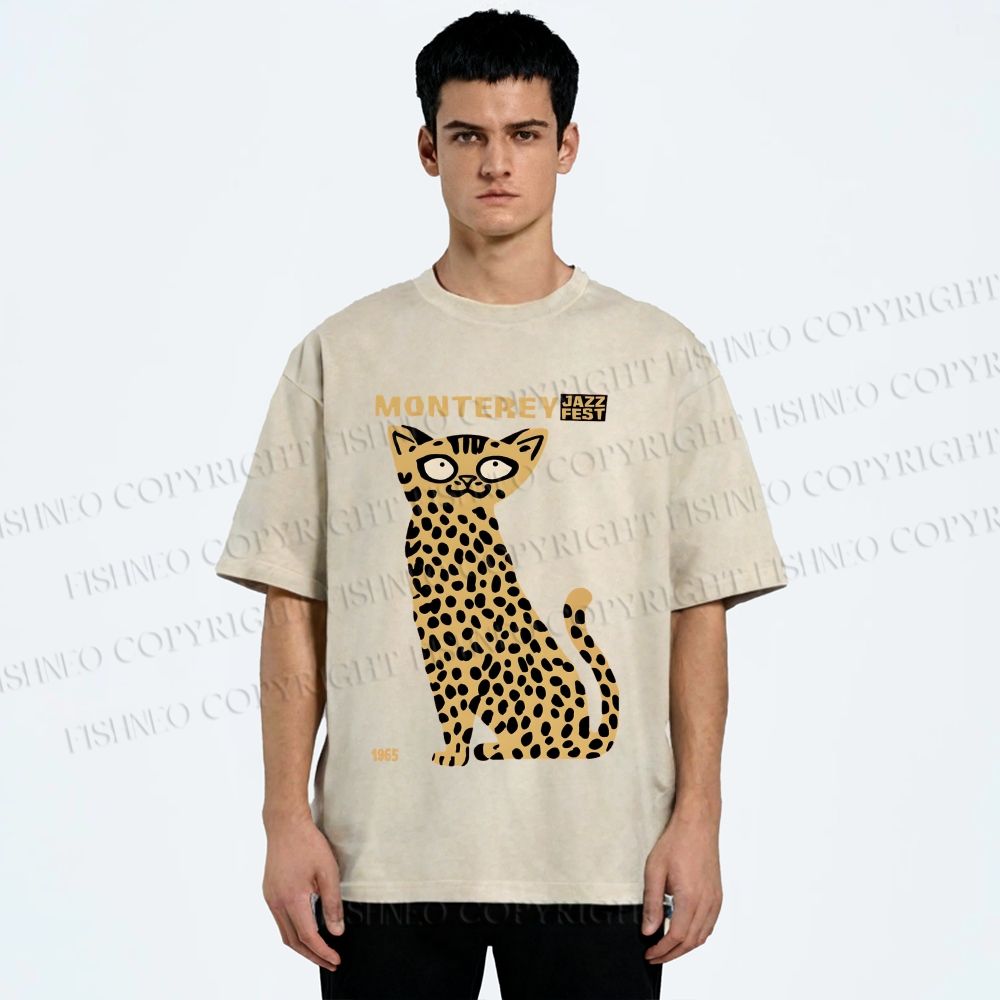 Unisex Monterey Jazz Festival Cat Printed Washed Tee