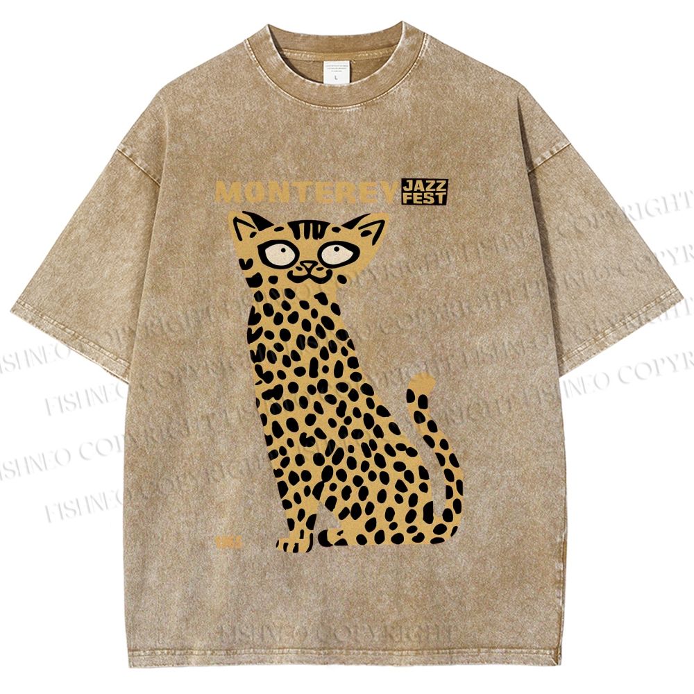 Unisex Monterey Jazz Festival Cat Printed Washed Tee