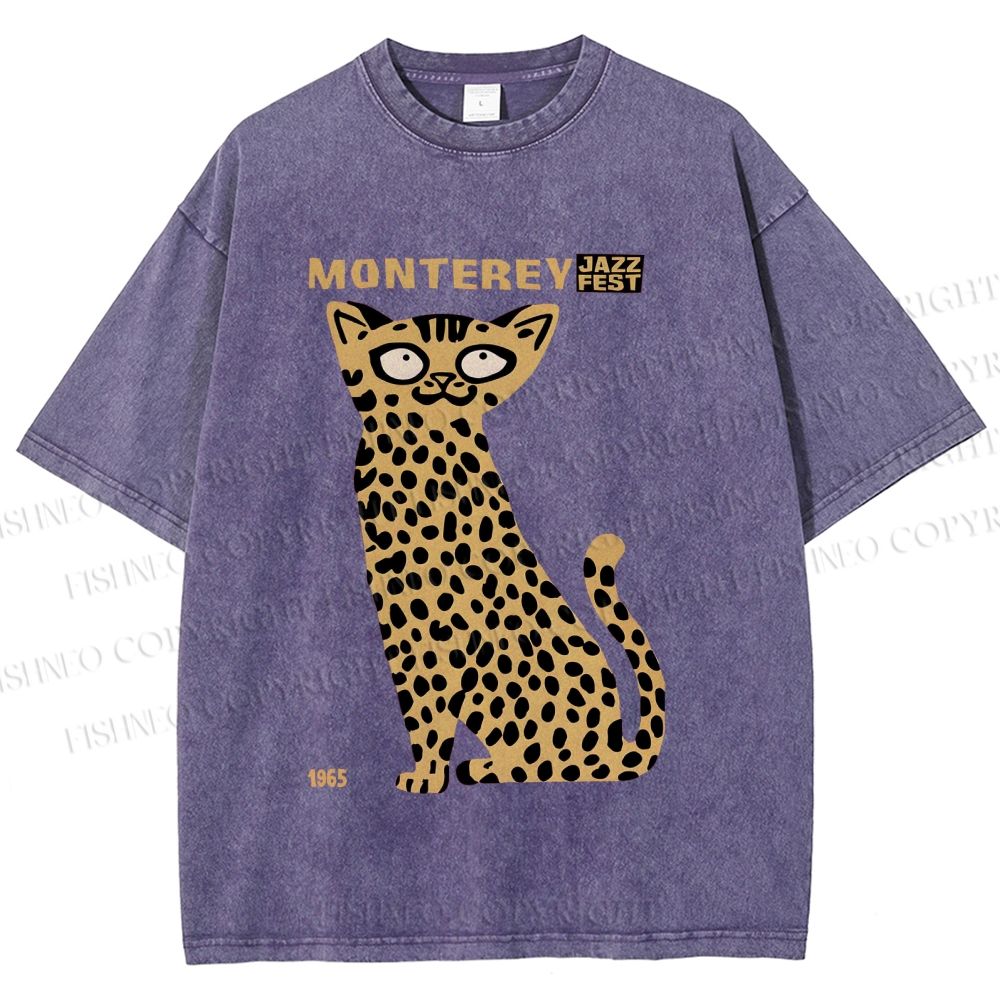 Unisex Monterey Jazz Festival Cat Printed Washed Tee