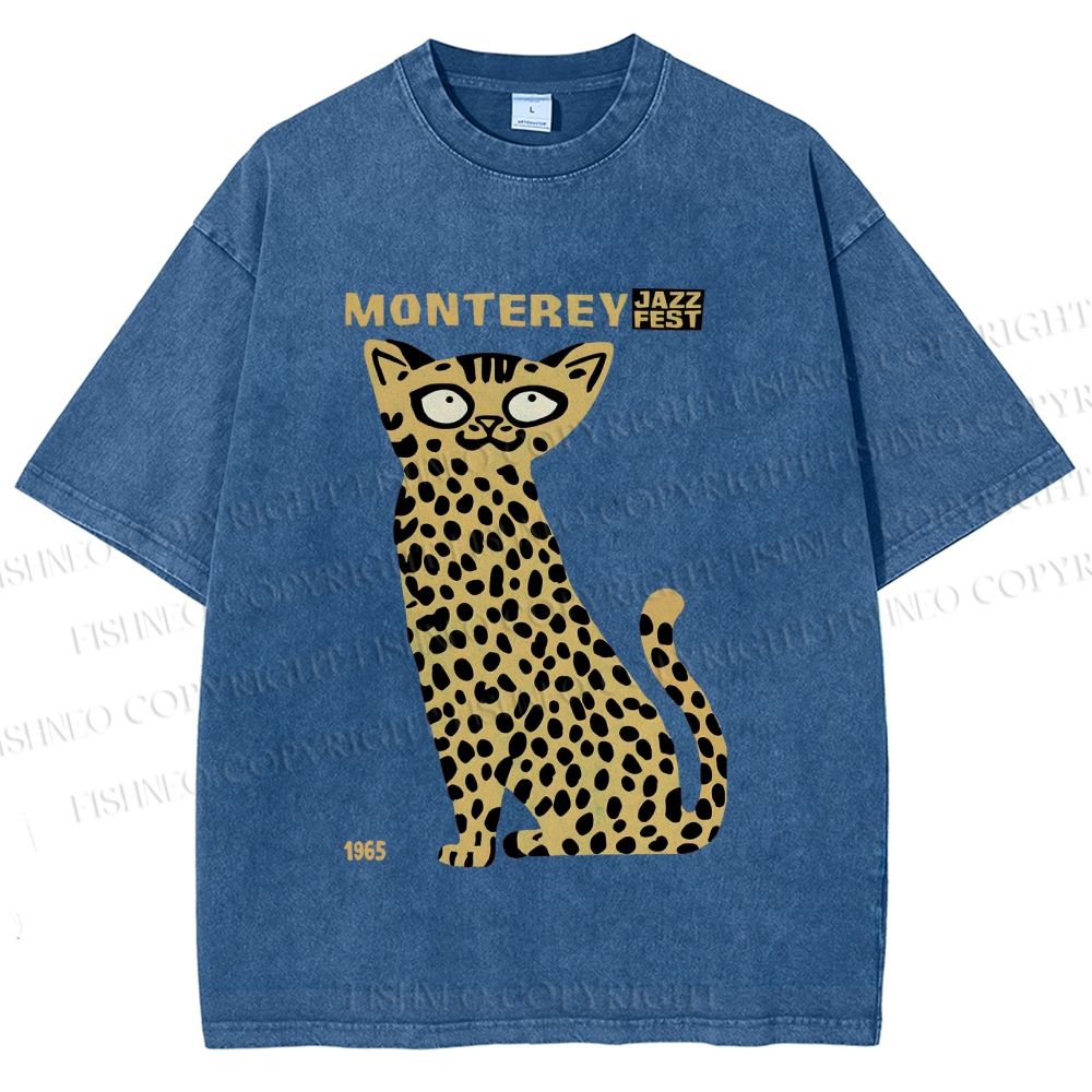 Unisex Monterey Jazz Festival Cat Printed Washed Tee