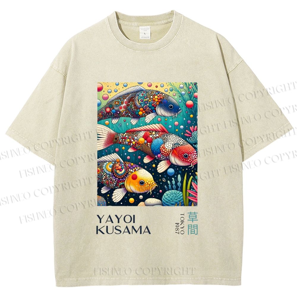 Unisex Yayoi Kusama Colorful Art Fish Printed Washed Tee