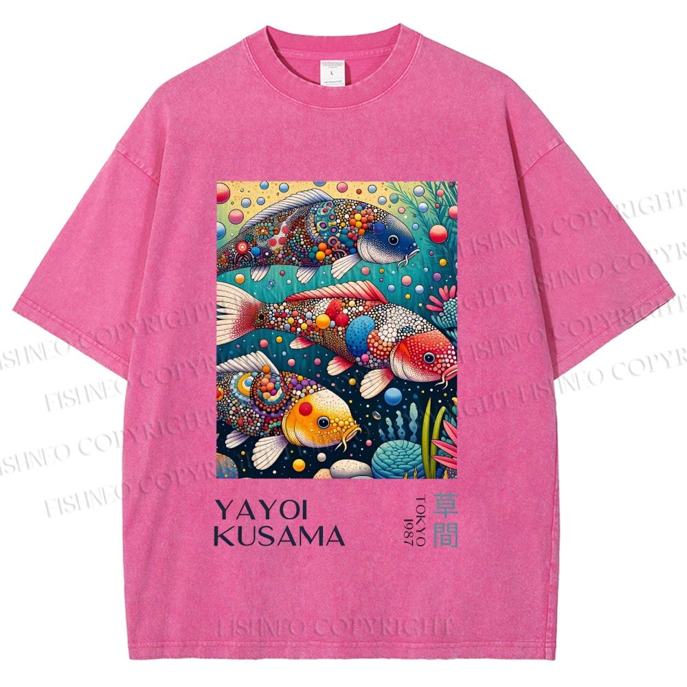 Unisex Yayoi Kusama Colorful Art Fish Printed Washed Tee