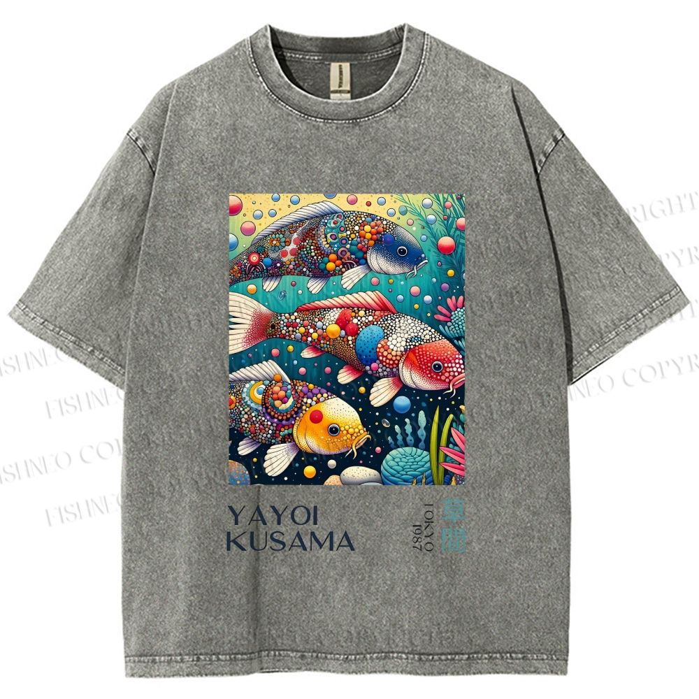 Unisex Yayoi Kusama Colorful Art Fish Printed Washed Tee