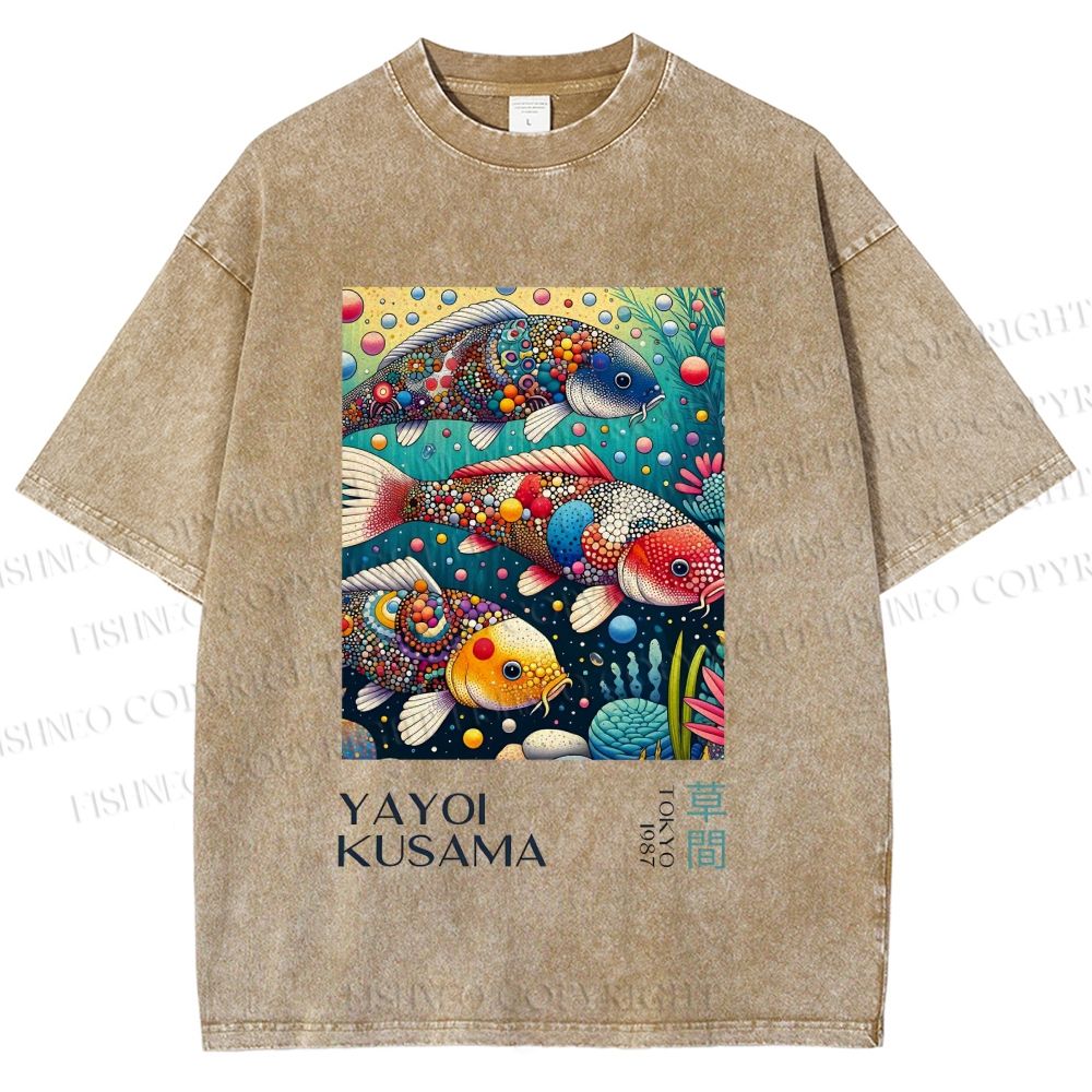 Unisex Yayoi Kusama Colorful Art Fish Printed Washed Tee