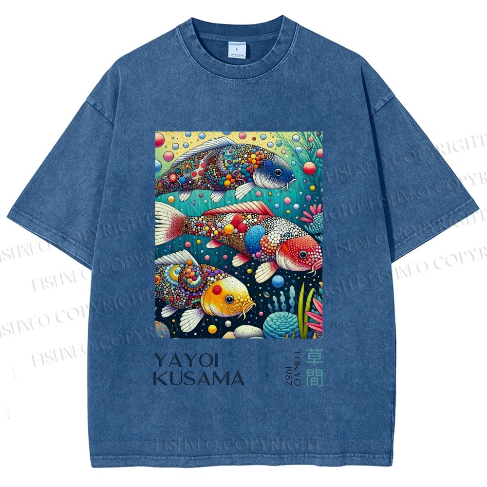Unisex Yayoi Kusama Colorful Art Fish Printed Washed Tee